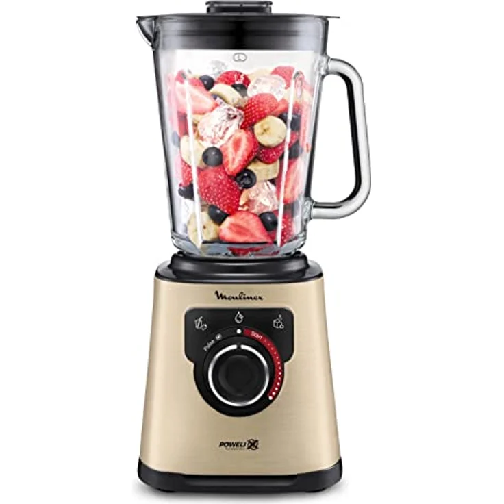 Moulinex PerfectMix LM871A10, Elektrischer Standmixer mit 1200 W, Glasschüssel 1,5 l, Powelix-Klingentechnologie, einfache Reinigung, Schwarz/Gold – Bild 2