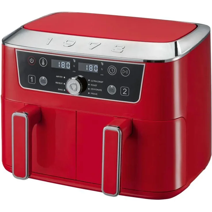 Silvercrest Doppelzonen-Heißluftfritteuse Retro 1973 SHFDDR C2, 2 Garzonen, 4,35 l, 2600 W, Temperatur bis 240 °C