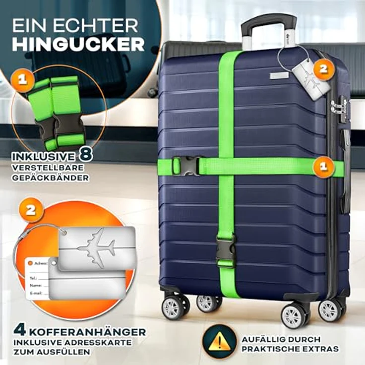 tillvex® Reisekoffer Set 4-TLG. Hartschalenkoffer S-M-L-XL mit TSA Schloss, Gepäckwaage, 8 Koffergurten & 4 Kofferanhängern, Navyblau – Bild 2