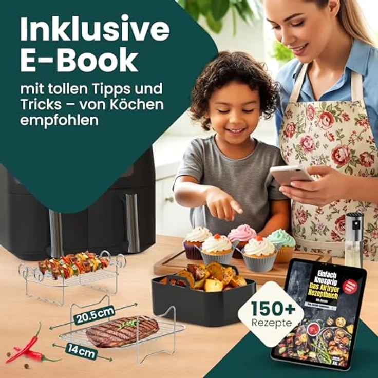 Krustenwerk Airfryer Zubehör Set, 13-teilig mit exakter Passform für Ninja AF400EU, Hitzebeständiges Silikon, 150 Rezepte E-Book – Bild 6