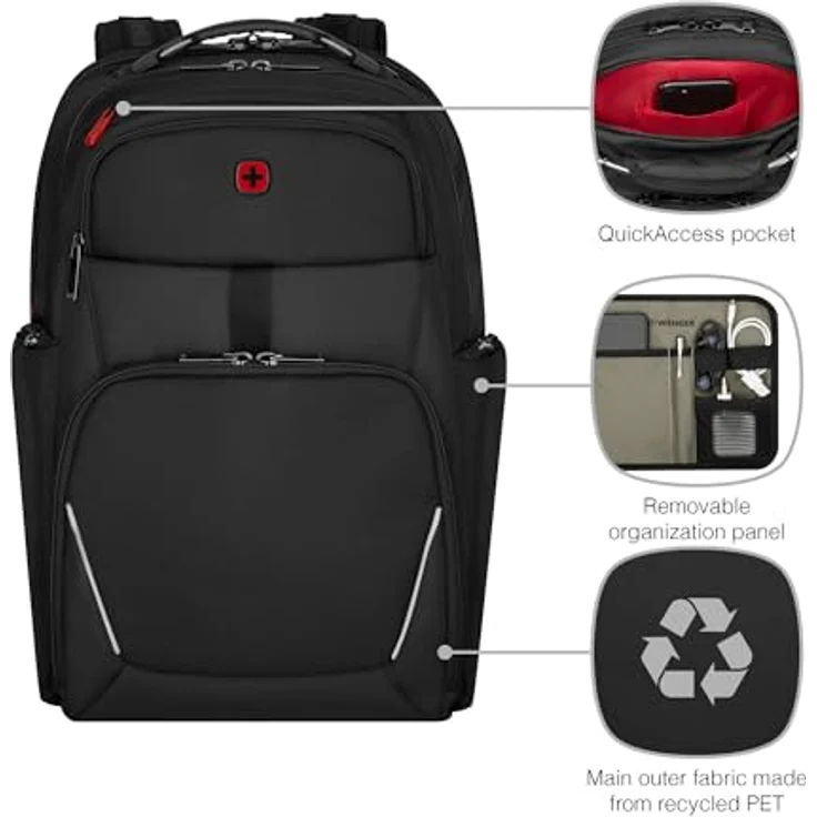 Wenger Meteor 17 Laptop Rucksack, Triple Protect Fach für Laptops bis 17 Zoll, separates 10 Zoll Tablet-Fach, herausnehmbares Organisationspanel, schwarz – Bild 5