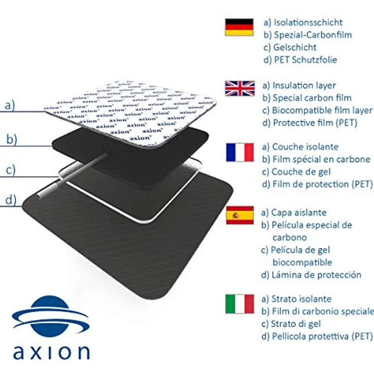 Axion Elektrodenpads - TENS EMS Elektroden, 18x11cm, 2mm Steckanschluss, selbstklebend, 2 St. – Bild 5