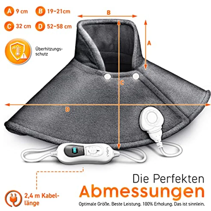 sinnlein Heizkissen elektrisch für Schulter, Nacken und Rücken | Heizcape mit 3 Temperaturstufen & Abschaltautomatik | Wärmekissen mit Abschaltautomatik und 100W – Bild 5