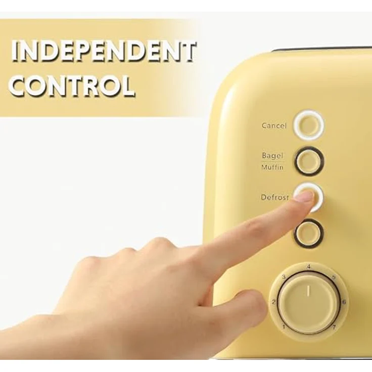 Buydeem DT620-MY, Toaster mit 900 Watt, Edelstahlgehäuse, Aufwärm- und Auftaufunktion, Gelb – Bild 6