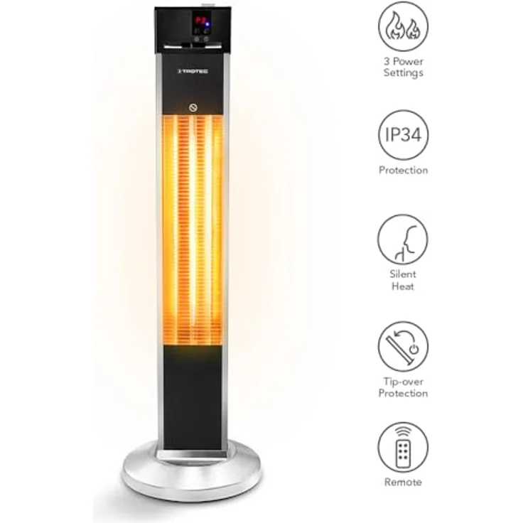 TROTEC Infrarotheizung IRS 2000 E, Heizstrahler mit Heizleistung 650 W / 1350 W / 2000 W, IP34, inkl. Fernbedienung und Timer-Funktion – Bild 5