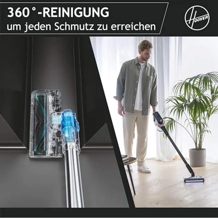 Hoover 360° manövrierbarer Akku Staubsauger mit Tierhaar-Düse & flexibler Fugendüse, bis 120 m² Fläche, Staubsauger kabellos für alle Böden mit Anti-Twist gegen verhedderte Haare [HF416BF] – Bild 4
