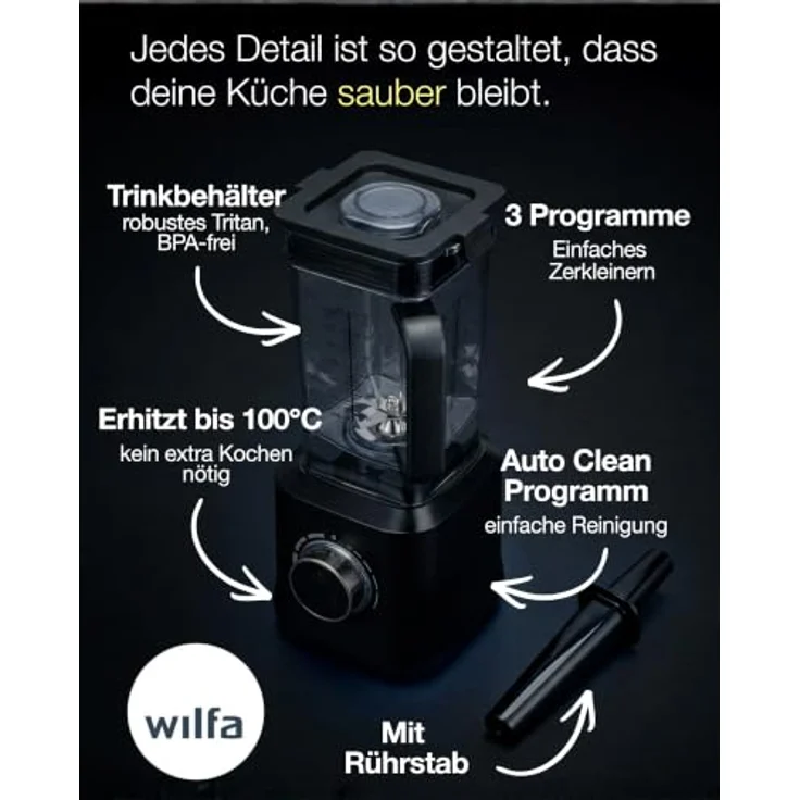 Wilfa Powerfuel 1800 Blender, Standmixer mit 1800W Motor, 27.000 U/min, 1,8L Tritan-Gefäß, Schwarz – Bild 10