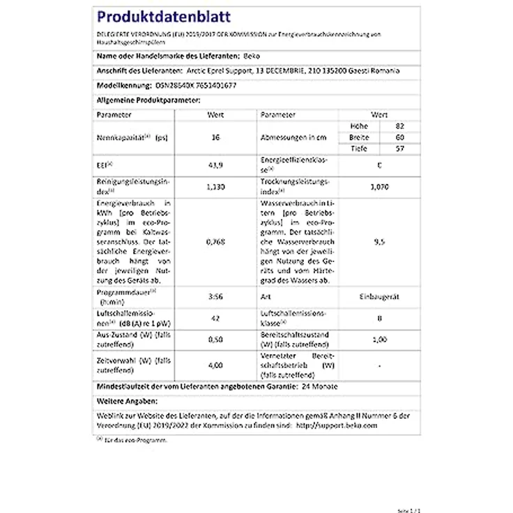 Beko DSN28640, Geschirrspüler, C, Geräuschemissionsklasse B, Geräuschemissionen 42 Dezibel – Bild 8
