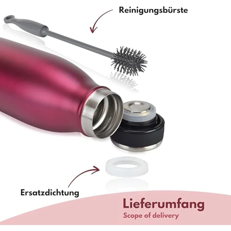 Milu Edelstahl Trinkflasche 1500ml, isolierte Thermosflasche, doppelwandig, auslaufsicher, kohlensäure geeignet, Berry – Bild 5