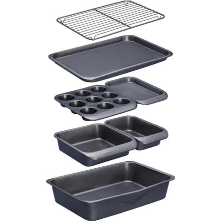 masterclass Smart Space Antihaftbeschichtetes Backgeschirr-Set, Karbonstahl, stapelbar, 7-teilig, grau, 41 x 31 x 10.5 cm, 7 – Bild 2