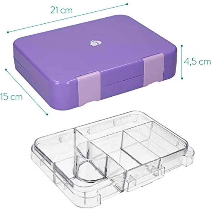 Navaris Lunchbox, Kunststoff, (1-tlg), Bento Box Brotdose Vesperbox - auslaufsicher mit variablen Fächern - herausnehmbare Innenschale - für Jungs und Mädchen, lila – Bild 6