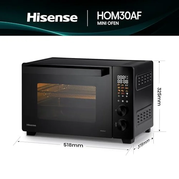 Hisense Minibackofen HOM30AF, 30 Liter, 1.800 Watt, 12 Programme, Heißluftfunktion, elegantes Design, integrierte Rotisserie – Bild 4