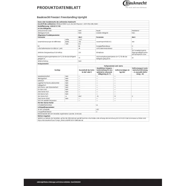 Bauknecht GKN W19170D, Gefrierschrank 404L mit NoFrost, Supergefrier-Funktion und LED-Innenbeleuchtung, freistehend – Bild 9