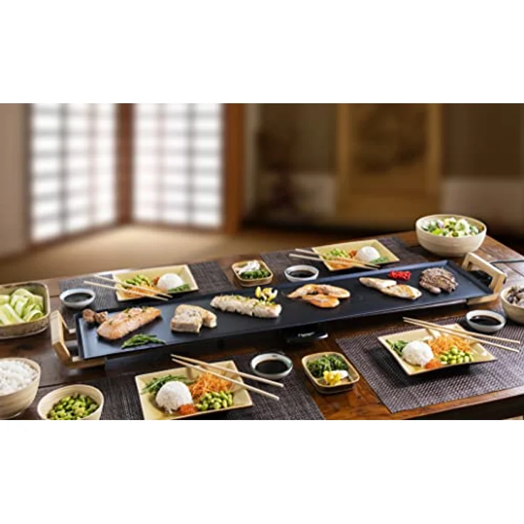 Bestron ABP605BB XXXL Teppanyaki Grillplatte, Elektro-Grillplatte, 2000W, Antihaftbeschichtung, für bis zu 10 Personen, extra lange Grillfläche 100 x 22 cm, schwarz – Bild 5