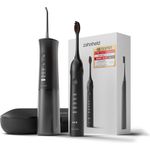 Zahnheld Elektrische Zahnbürste Munddusche und Zahnbürste Kombi Gero schwarz und Aquadent schwarz, Schallzahnbürste mit Munddusche und Zubehör, Bundle für effektive Zahnpflege und Reinigung der Zahnzwischenräume