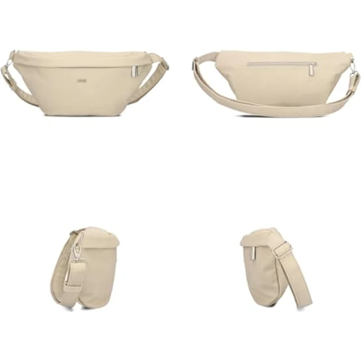 Zwei Mademoiselle.M MH80 Crossbag, Umhängetasche im sportlichen Design, Nubuk-Linen beige, 35 cm x 19 cm x 2,5 cm, abnehmbarer, verstellbarer Schultergurt – Bild 3