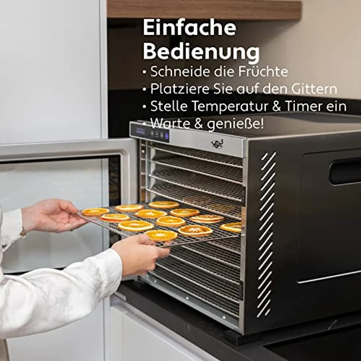 Dörrautomat Edelstahl - Dörrgerät mit Temperaturregler (35-75°C) zum Trocknen von Obst, Pilzen und Fleisch - Dürrautomaten 1000W mit 24H Timer-Funktion - Dehydrator Food Vita5 (10 Etagen) – Bild 3
