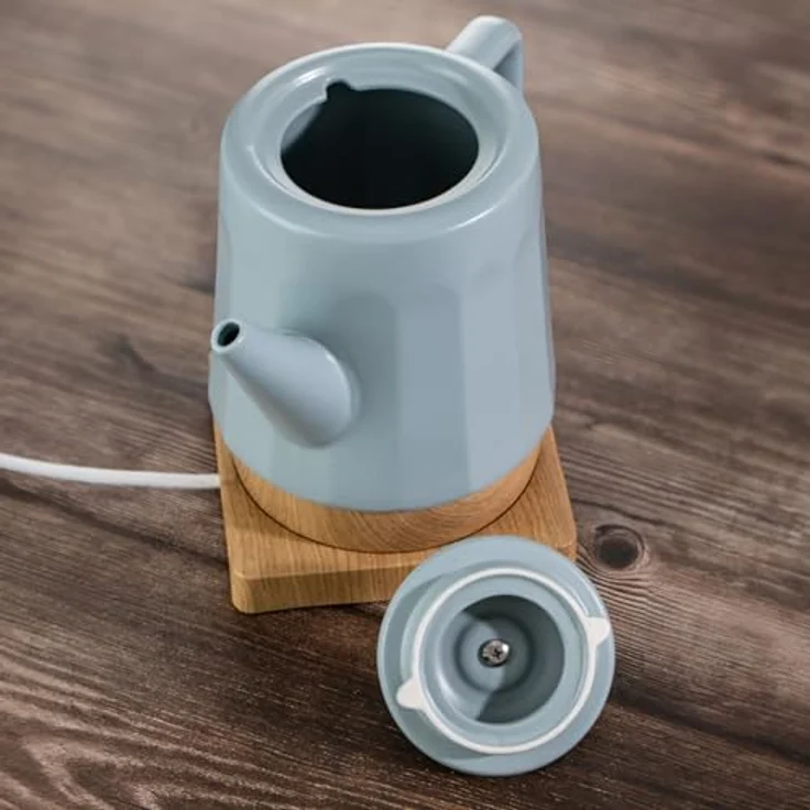 Kvota Elektrischer Wasserkocher aus Keramik, 1,5 Liter, abnehmbarer Deckel, Grau-Blau Modernes Design Harmonie, Teakettle ceramic 1500 W, Decke-Holzgriff, drehbare Basis, Öko-Design – Bild 5