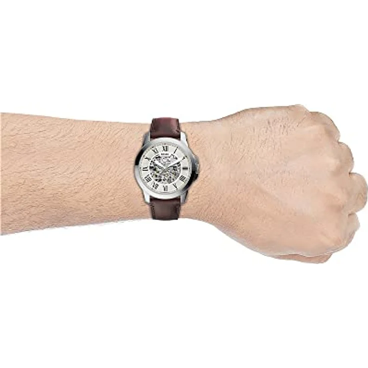 Fossil Herrenuhr Grant, mechanisches Automatikwerk, 45mm Silbernes Edelstahlgehäuse mit Lederarmband, ME3099 – Bild 5