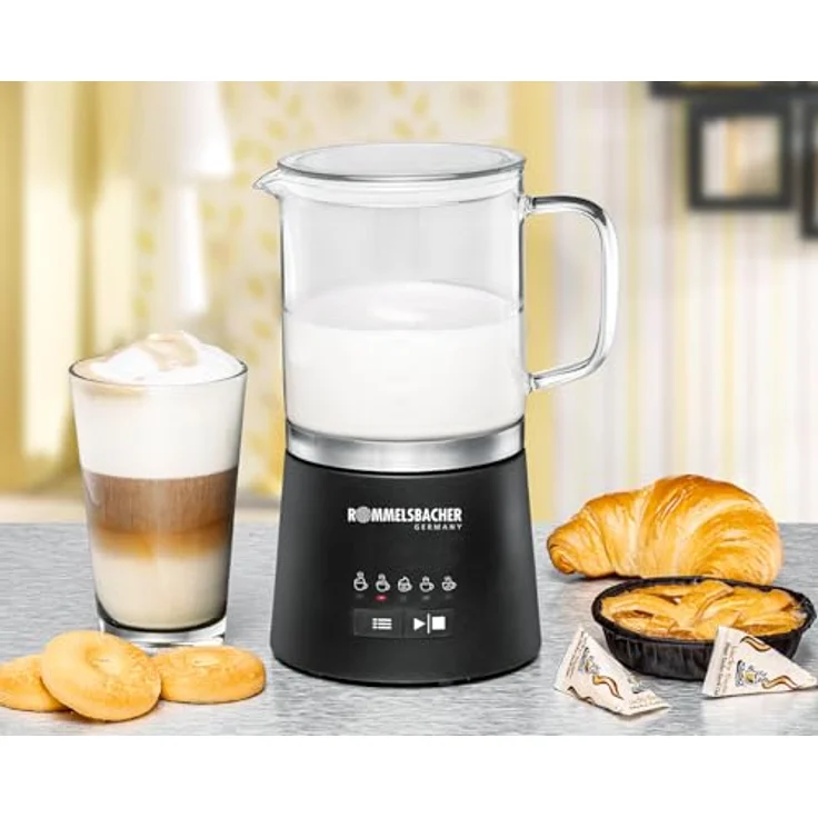 Rommelsbacher Milchaufschäumer MS 625, elektrisch, 250 ml zum Schäumen, 500 ml zum Verrühren, Glaskanne, 5 Programme, heiß & kalt, transparent – Bild 2