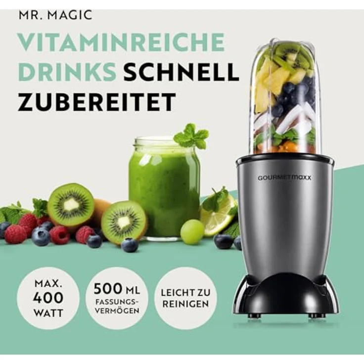GOURMETmaxx Mr. Magic Power 400 Pro, Standmixer mit 500 ml Becher und Edelstahl-Kreuzklingenaufsatz für Shakes und Smoothies – Bild 2