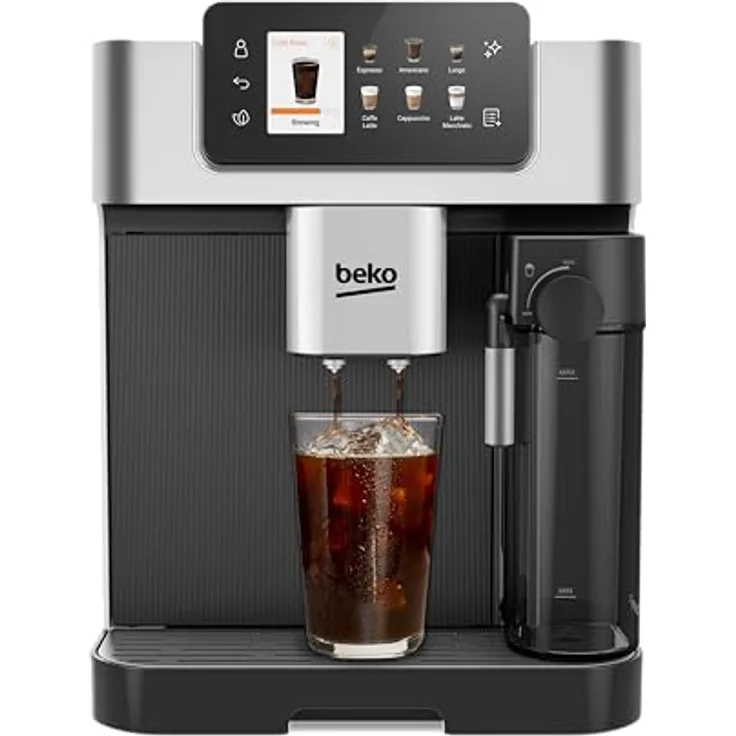 Beko CEG7348X, Kaffeevollautomat mit 18 Getränkemöglichkeiten, TFT-Farb-Touchscreen und Sprachsteuerung, Schwarz