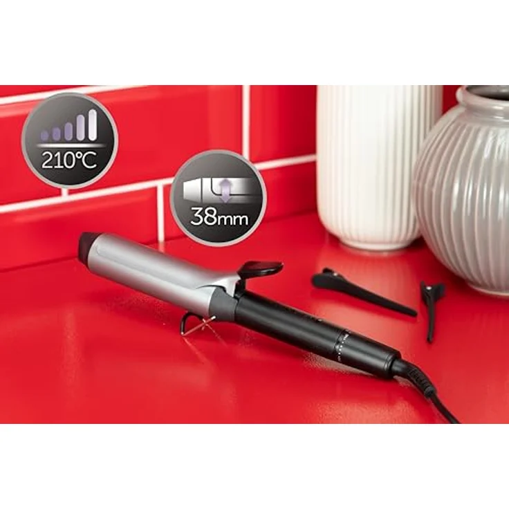 Remington Lockenstab Pro Big Curl CI5538 mit Klemme, 38mm, antistatischer Keramik-Turmalin-Beschichtung, 8 Temperatureinstellungen, schwarz – Bild 2