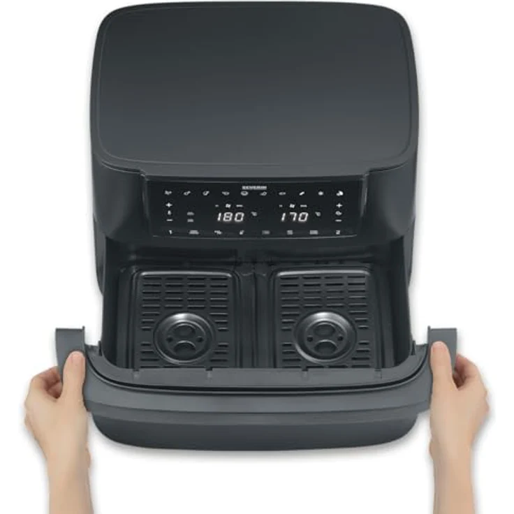 Severin Heißluftfritteuse FR 2490 "Flex Max Dual", 9 l, 2600 W, intelligente Heißluftzirkulation, Touch-Bedienung – Bild 6