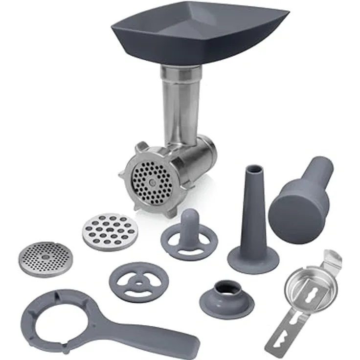 ETA Fleischwolf Aufsatz für Küchenmaschine, 3 Edelstahlplatten (62 mm) für feines, mittleres und grobes Mahlen von Fleisch, Fisch und Gemüse