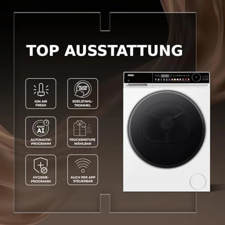 Haier HD90-B667U1, Wärmepumpentrockner 9kg mit hOn-App, Knitterschutz, Weiß – Bild 5