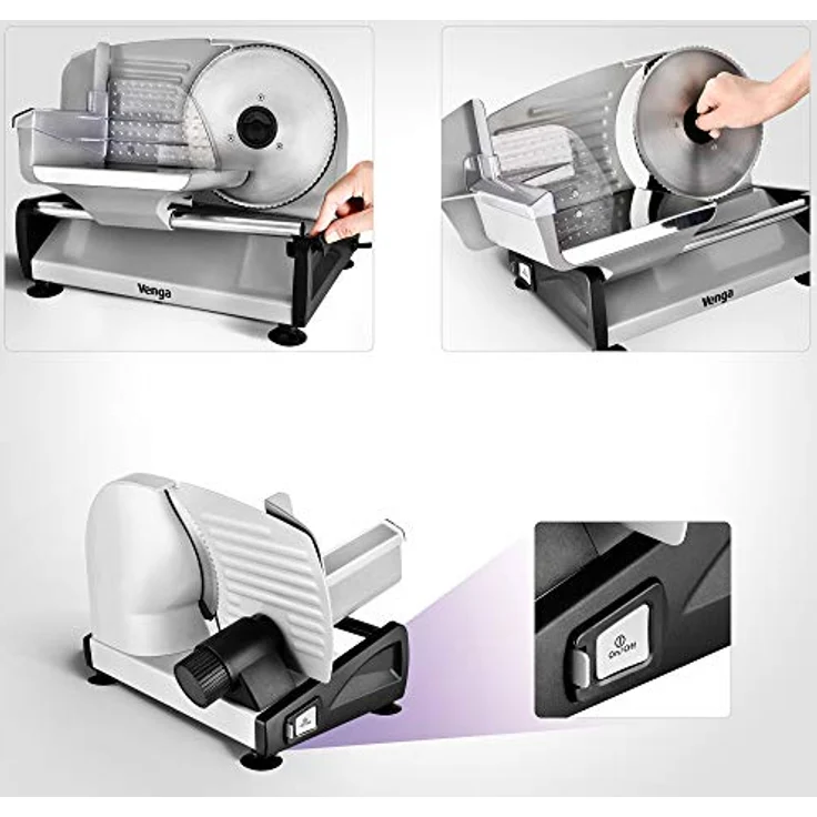 Venga! Universal Elektro-Allesschneider, Edelstahl, 2 Austauschbare Klingen, bis zu 15 mm Regelung der Schneidstärke, 200 W, Silber, VG AS 3005 – Bild 4