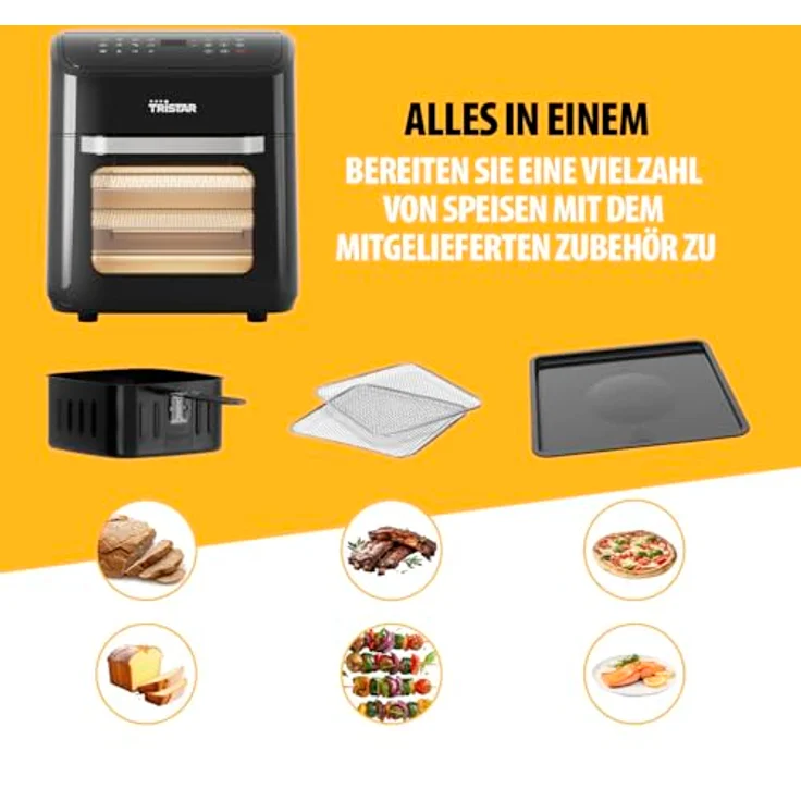 Tristar FR-9065 Mini Backofen & Heißluftfritteuse, 2-in-1-Airfryer, BPA-frei, 12 L, 12 Programme, Sichtfenster, 1800 W, Schwarz – Bild 5