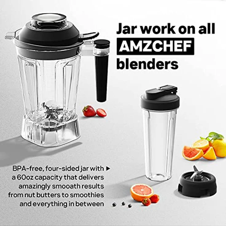 AMZCHEF Hochleistungsmixer 2IN1, 1850 ml und 600 ml Behälter, 2000 Watt, sechs Klingen, LED-Display, geräuscharm und BPA-frei – Bild 3