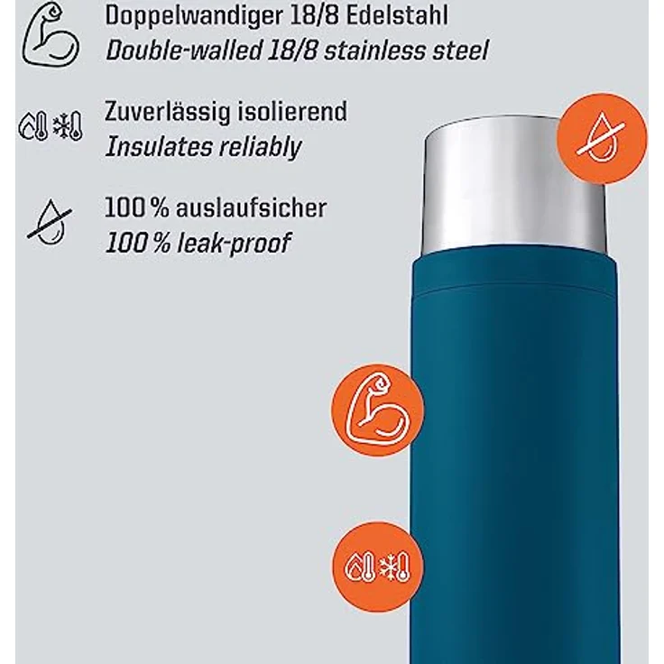 Esbit Thermoflasche Sculptor, isolierte Edelstahlflasche für warme und kalte Getränke, 1000 ml, Polar Blue – Bild 2