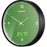 Bresser Funkuhr Wanduhr MyTime LEDsec mit 24 cm großem Ziffernblatt, LED-Sekundenanzeige, Innentemperatur und geräuschlosem Funkuhrwerk, Grün