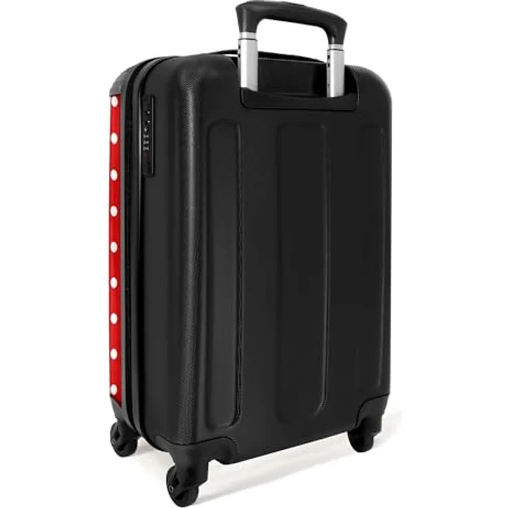 NoBoringSuitcases.com© Hartschalen-Trolley Weiße Punkte auf rotem Hintergrund 55x35x20cm, 4 Rollen, Reisetasche mit Rollen, Koffer Handgepäck Flugzeug – Bild 3