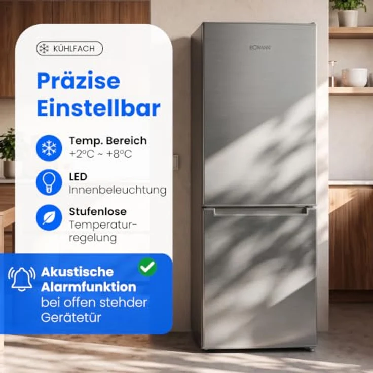 Bomann® KG 320.3, Kühlschrank mit Gefrierfach, 143 cm, 173L, Edelstahloptik, leise, Türanschlag wechselbar – Bild 3