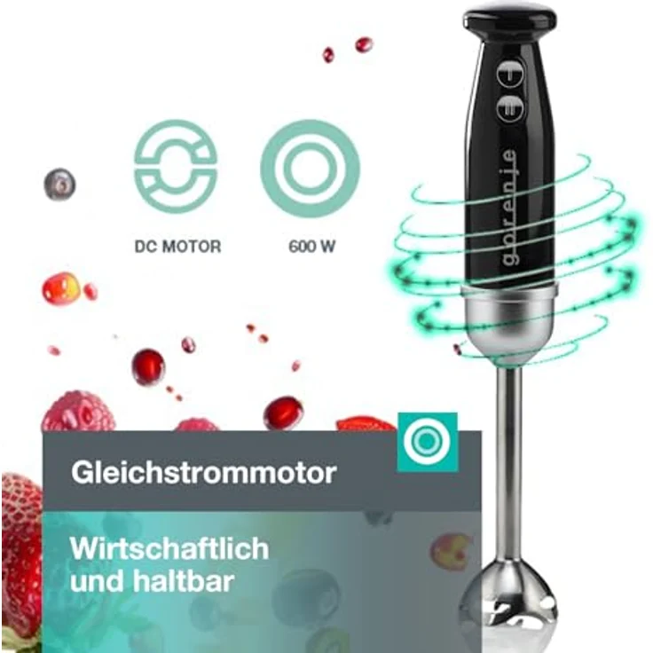 Gorenje HBX602RLBK Stabmixer RetroLine Schwarz, 2 Geschwindigkeitsstufen, Messbecher und Schneebesenaufsatz, 600 W – Bild 4