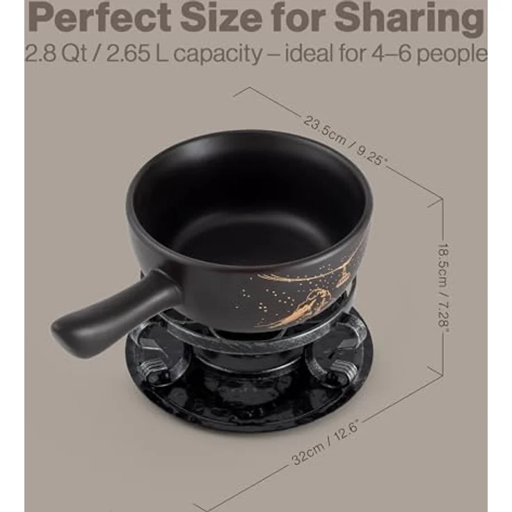 Swissmar F66901 Gruyère Fondue Set 9-teiliges, Keramik/Edelstahl, 2.65L, Fondue-Set für Fleisch, Käse und Schokolade, für 4 Personen, Geschenkset – Bild 8