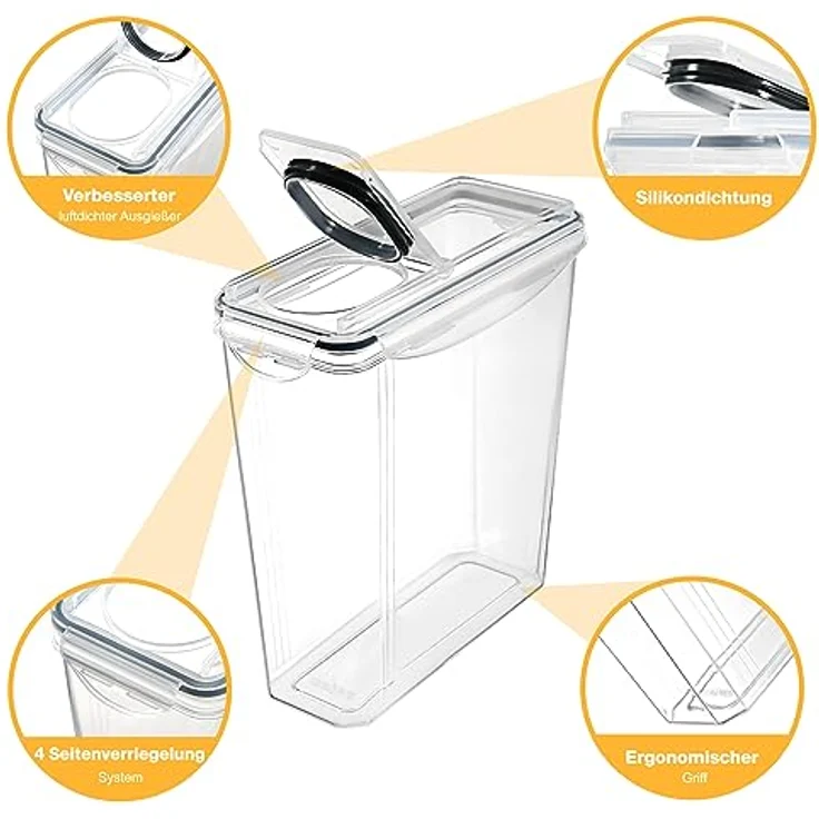 YASHE Vorratsbehälter YH-308-2PCS, 2 x 3,7 L, luftdicht mit transparentem PP, inklusive 16 Etiketten und Kreidemarker – Bild 5