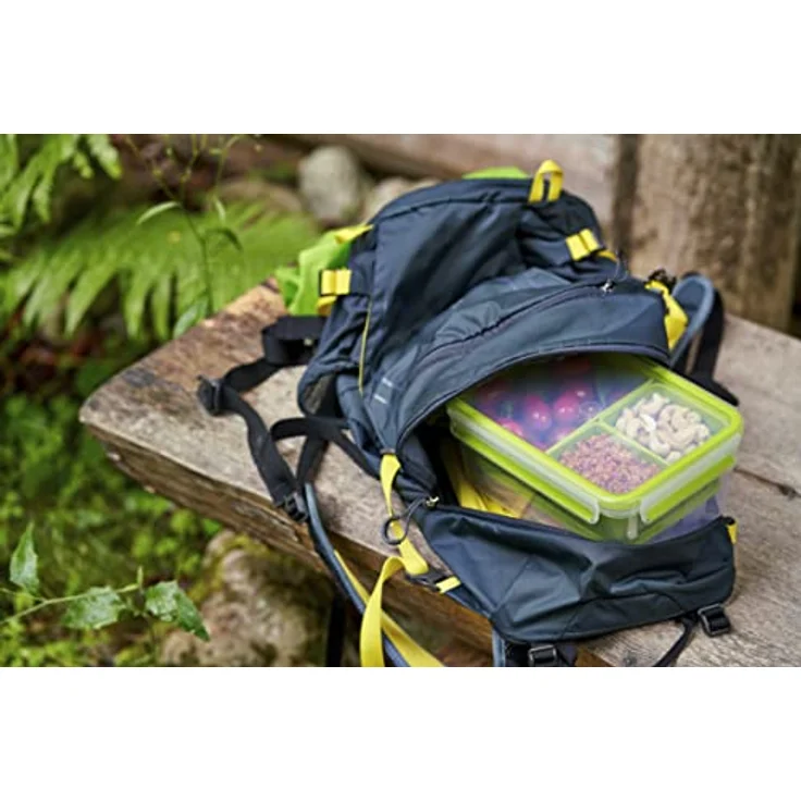 Emsa N1071600 Clip & Go Lunchbox XL (Fassungsvermögen: 2,3 Liter, rechteckig, inkl. 3 Einsätze und extra Behälter) transparent-hellgrün – Bild 6