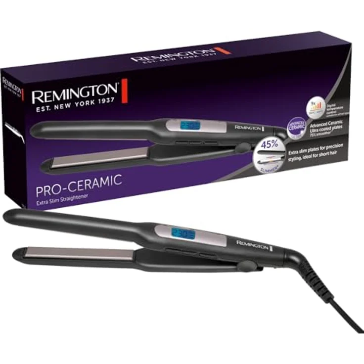 Remington Glätteisen Pro-Ceramic Extra Slim [extra schmale Platten: für kurzes Haar, Pixies, Pony, Bart & kleine Locken] Haarglätter (Ultra-Keramikbeschichtung, LCD-Display, 150-230°C) - Bartglätter S5515 - Preisvergleich – Bild 1