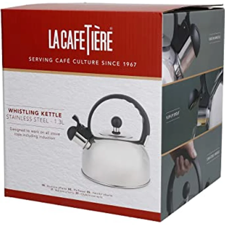La Cafetière Edelstahl-Wasserkocher mit Pfeiffunktion, 1,3 Liter, induktionssicher für Herd und Gasherd, silber – Bild 2
