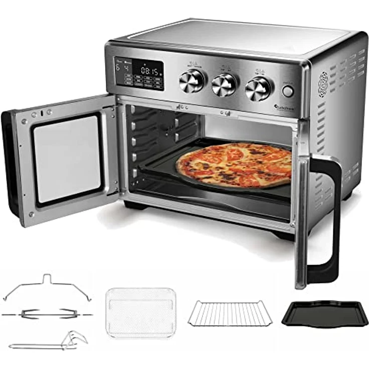 TurboTronic Mini Backofen - 4in1 Heißluftofen und Heißluftfritteuse XXL Version 32L inkl. Drehspieß & viel Zubehör Backblech, Dörrgerät ab 25°C & Grill, Airfryer (silber) – Bild 3
