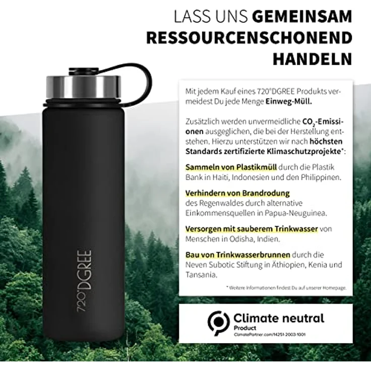 Trinkflasche Doppelwandig Edelstahl 710ml Isolierflasche m. Gratis Sportdeckel 720 DGREE noLimit onyx black – Bild 4