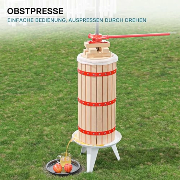 Wiltec 30L Obstpresse aus Buchenholz inkl. Presstuch, manuelle Weinpresse mit 285x581mm Korb, Apfelpresse Fruchtpresse für Obst Wein Maische, robuste (Rot-)Buchenholzkonstruktion – Bild 3