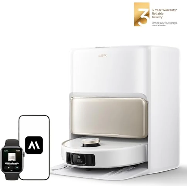 Mova V50 Ultra Complete-Saug- und Wischroboter mit Auto-Entleerung, 24.000 Pa Saugkraft, Warmwasser-Wischen, FlexiRise-Navigation - Blau – Bild 1