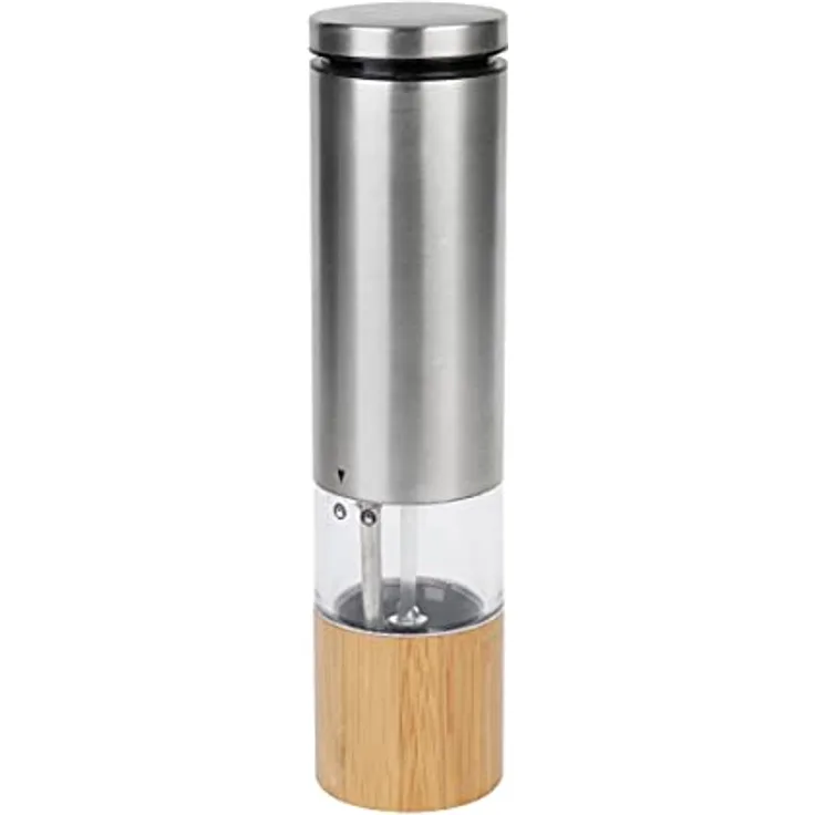Axentia Elektrische Gewürzmühle mit Keramikmahlwerk, Ø5 x H21 cm, Pfeffer-/Salzmühle mit Edelstahlkopf