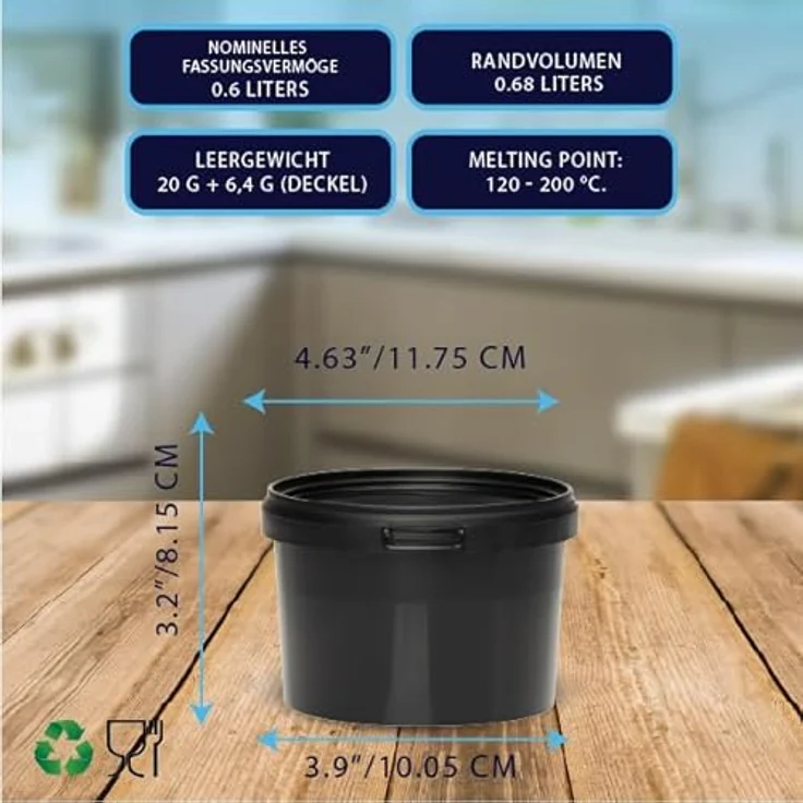 BenBow Eimer mit Deckel 0,5L Schwarz BSR- luftdicht Lebensmittelecht BRC- auslaufsicher – Bild 4