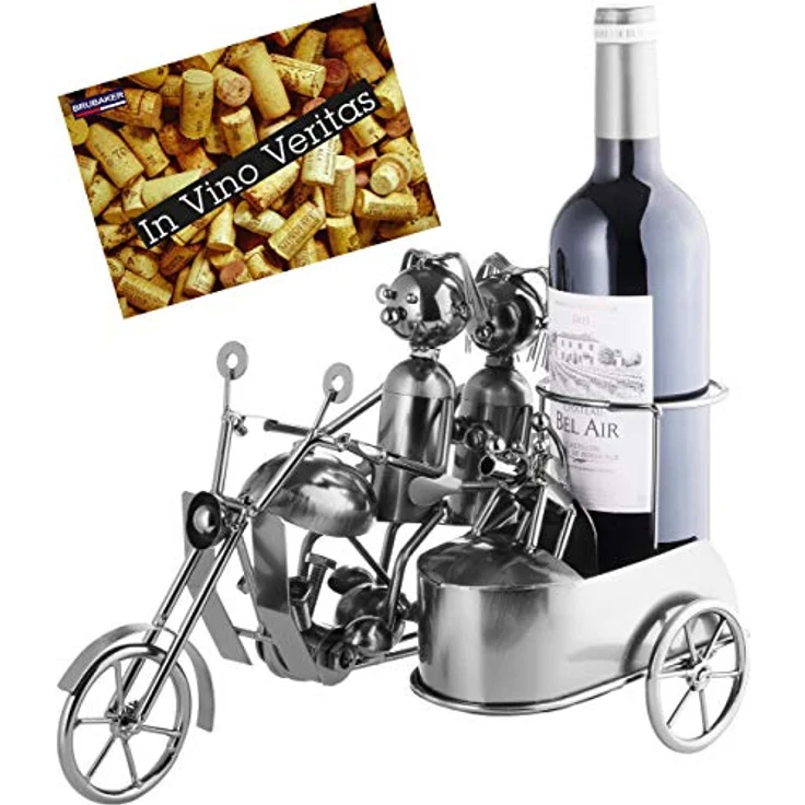 BRUBAKER Flaschenhalter Motorrad Paar mit Beiwagen und Hund - Metall Skulptur... – Bild 2
